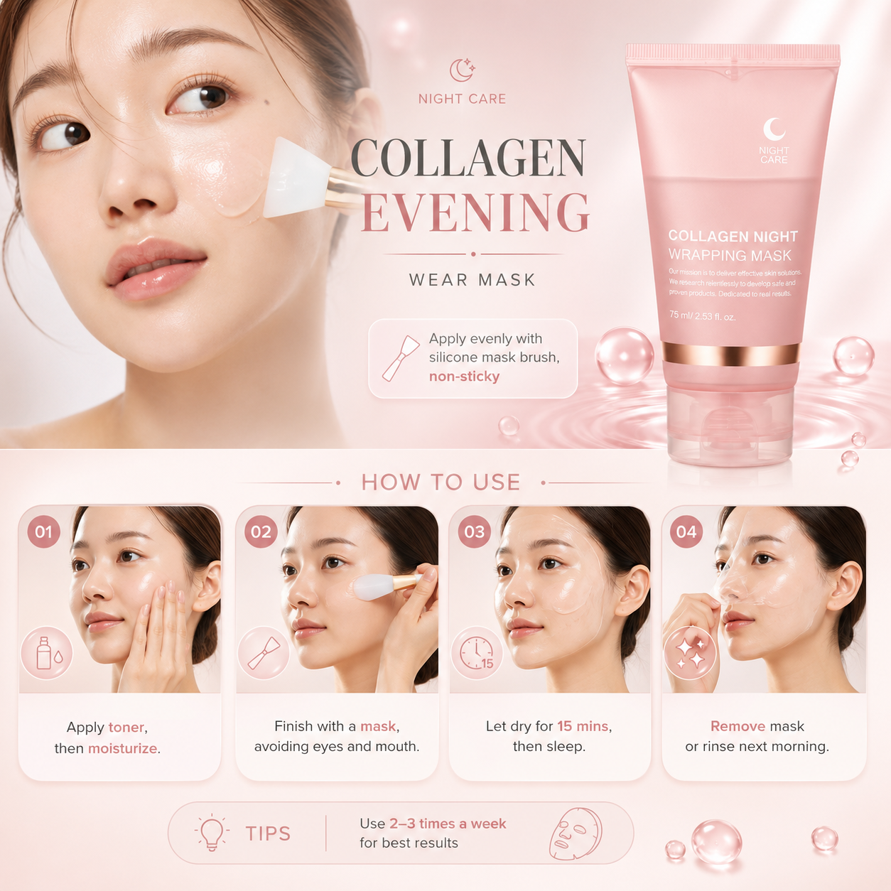 1pc Collagen Overnight Sleeping Mask, Deep Moisturizing Gel Face Mask, Hydrating Face Mask