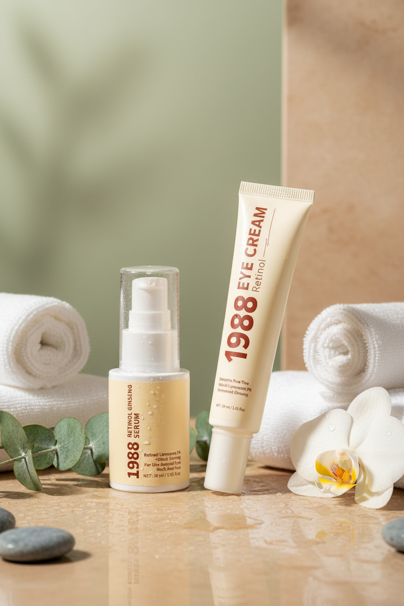 2pcs Retinol Serum & Ginseng Facial Essence Set, Fades Dark Circles, Reduces Fine Lines, Clears Blackheads, Brightens Complexion, Moisturizes, Korean Skincare Essence